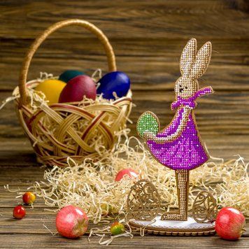 Wooden Bead Embroidery Kit &ndash; &ldquo;Easter Bunny Lady&rdquo; FLK-343