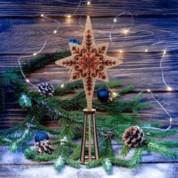 Bead Embroidery Kit on Wooden Base &ndash; &ldquo;Tree Topper &ndash; Red&rdquo; FLK-474