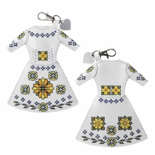 Faux Leather Cross-Stitch Kit &ndash; &ldquo;Bag Charm Dress. Yellow Floral Pattern&rdquo; FLHL-135