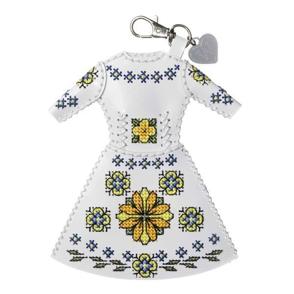 Faux Leather Cross-Stitch Kit &ndash; &ldquo;Bag Charm Dress. Yellow Floral Pattern&rdquo; FLHL-135