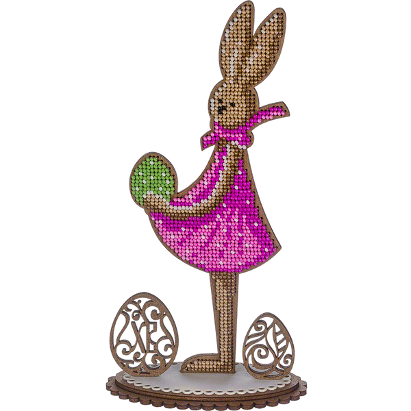 Wooden Bead Embroidery Kit &ndash; &ldquo;Easter Bunny Lady&rdquo; FLK-343