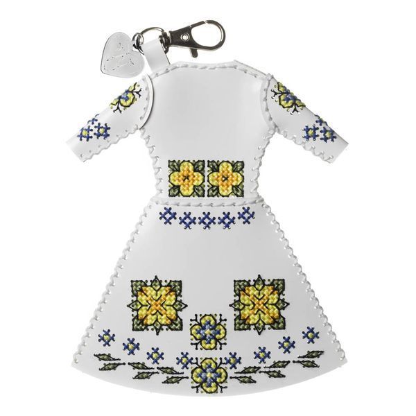 Faux Leather Cross-Stitch Kit &ndash; &ldquo;Bag Charm Dress. Yellow Floral Pattern&rdquo; FLHL-135