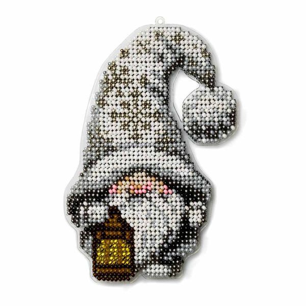 Bead Embroidery Kit (Plastic Base) &ndash; &ldquo;Christmas Ornament &ndash; Lantern Gnome&rdquo; FLPL-086