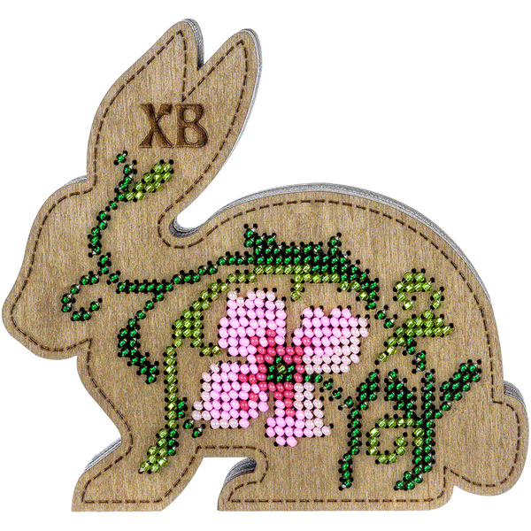 Wooden Bead Embroidery Kit &ndash; &ldquo;Box-Bunny&rdquo; (Double-Sided) FLK-424