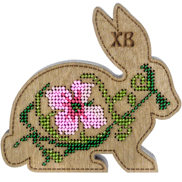 Wooden Bead Embroidery Kit &ndash; &ldquo;Box-Bunny&rdquo; (Double-Sided) FLK-424