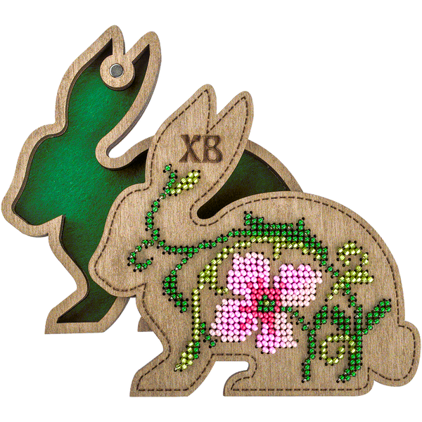 Wooden Bead Embroidery Kit &ndash; &ldquo;Box-Bunny&rdquo; (Double-Sided) FLK-424