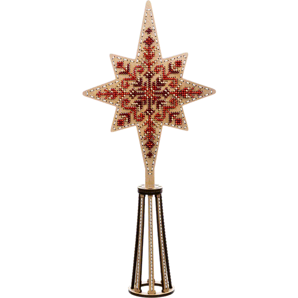 Bead Embroidery Kit on Wooden Base &ndash; &ldquo;Tree Topper &ndash; Red&rdquo; FLK-474