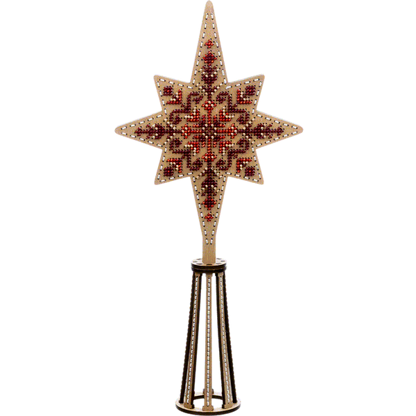 Bead Embroidery Kit on Wooden Base &ndash; &ldquo;Tree Topper &ndash; Red&rdquo; FLK-474