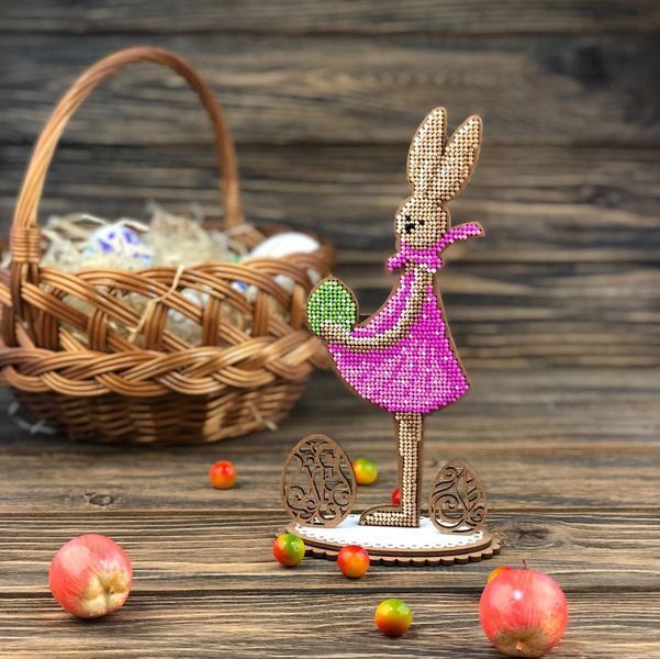Wooden Bead Embroidery Kit &ndash; &ldquo;Easter Bunny Lady&rdquo; FLK-343