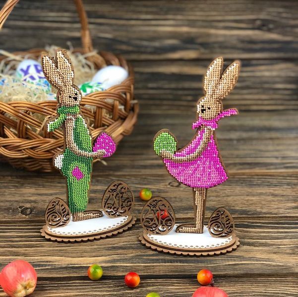 Wooden Bead Embroidery Kit &ndash; &ldquo;Easter Bunny Lady&rdquo; FLK-343