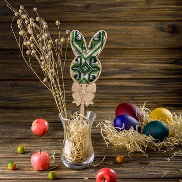 Wooden Bead Embroidery Topper &ndash; &ldquo;Bunny&rdquo; FLK-093