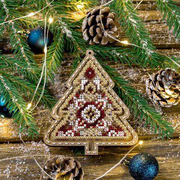 Wooden Bead Embroidery Kit &ndash; &ldquo;Christmas Ornament &ndash; Folk Christmas Tree&rdquo; FLK-375