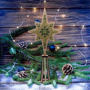 Bead Embroidery Kit on Wooden Base &ndash; &ldquo;Tree Topper &ndash; Green&rdquo; FLK-475