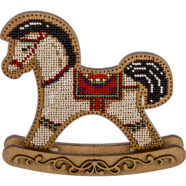 Wooden Bead Embroidery Kit &ndash; Rocking Ornament &ldquo;Christmas Rocking Horse&rdquo; (Double-Sided) FLK-294