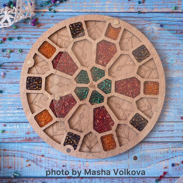 Bead Organizer Box &ndash; &ldquo;Geometric Mandala&rdquo;, With Clear Lid FLZB-094