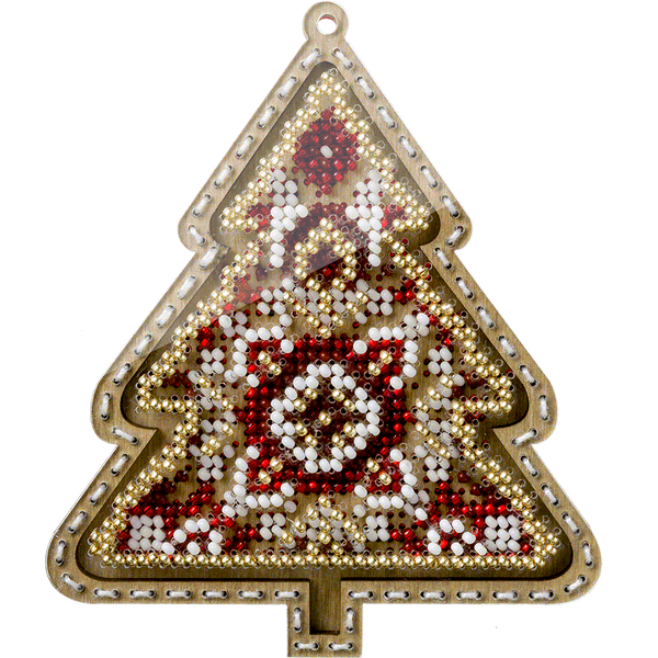 Wooden Bead Embroidery Kit &ndash; &ldquo;Christmas Ornament &ndash; Folk Christmas Tree&rdquo; FLK-375