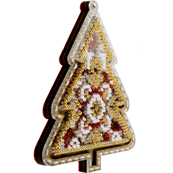 Wooden Bead Embroidery Kit &ndash; &ldquo;Christmas Ornament &ndash; Folk Christmas Tree&rdquo; FLK-375