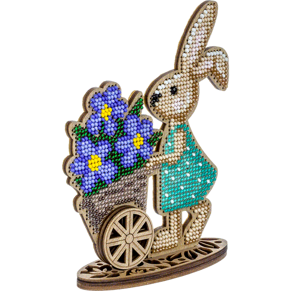 Wooden Bead Embroidery Kit &ndash; &ldquo;Bunny With Cart&rdquo; FLK-425