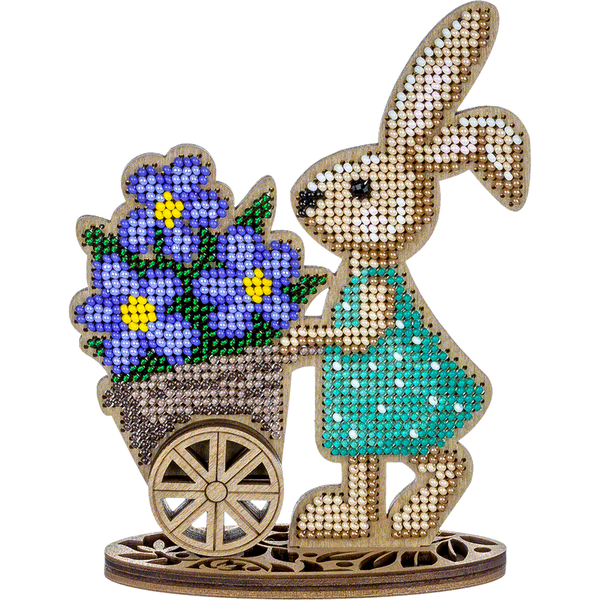 Wooden Bead Embroidery Kit &ndash; &ldquo;Bunny With Cart&rdquo; FLK-425