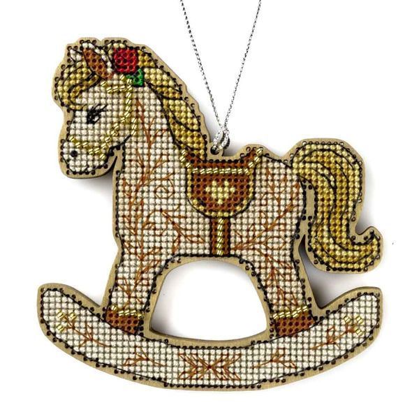 Wooden Cross-Stitch Kit &ndash; &ldquo;Christmas Ornament &ndash; Rocking Horse&rdquo; (Double-Sided) FLW-083