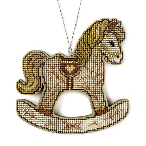Wooden Cross-Stitch Kit &ndash; &ldquo;Christmas Ornament &ndash; Rocking Horse&rdquo; (Double-Sided) FLW-083