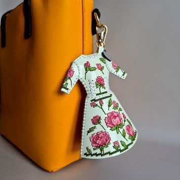 Faux Leather Cross-Stitch Kit &ndash; &ldquo;Bag Charm Dress. Peony Pattern&rdquo; FLHL-137
