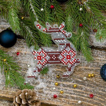 Bead Embroidery Kit (Plastic Base) &ndash; &ldquo;Christmas Ornament &ndash; Deer&rdquo; FLPL-042