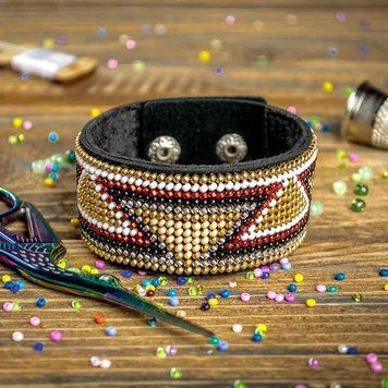 Faux Leather Bead Embroidery Kit &ndash; &ldquo;Bracelet&rdquo; (3 &times; 22 cm) FLBB-027 Black