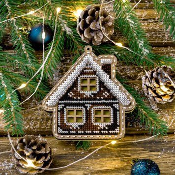 Wooden Bead Embroidery Kit &ndash; &ldquo;Christmas Ornament &ndash; White Window House&rdquo; FLK-376