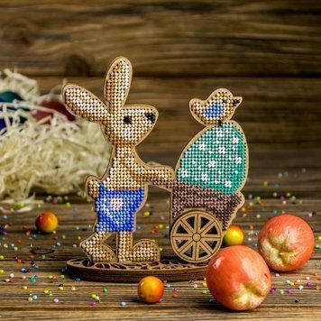 Wooden Bead Embroidery Kit &ndash; &ldquo;Bunny With Trolley&rdquo; FLK-426