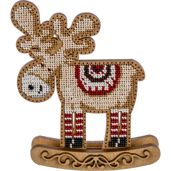Wooden Bead Embroidery Kit &ndash; Rocking Ornament &ldquo;Moose of the Crystal Forest&rdquo; (Double-Sided) FLK-295
