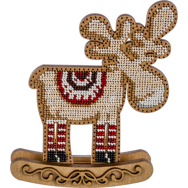 Wooden Bead Embroidery Kit &ndash; Rocking Ornament &ldquo;Moose of the Crystal Forest&rdquo; (Double-Sided) FLK-295