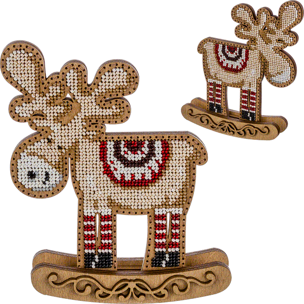 Wooden Bead Embroidery Kit &ndash; Rocking Ornament &ldquo;Moose of the Crystal Forest&rdquo; (Double-Sided) FLK-295