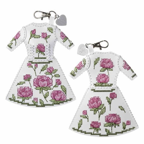 Faux Leather Cross-Stitch Kit &ndash; &ldquo;Bag Charm Dress. Peony Pattern&rdquo; FLHL-137