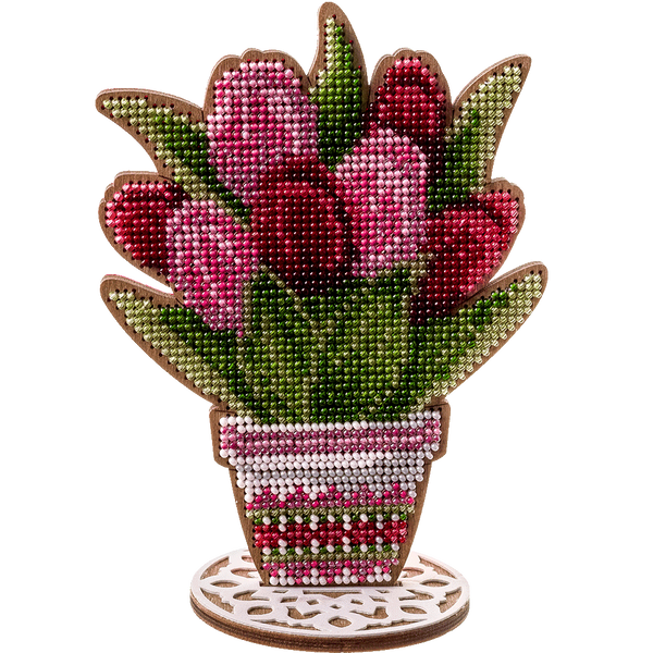 Wooden Bead Embroidery Kit &ndash; &ldquo;Tulips&rdquo; FLK-194