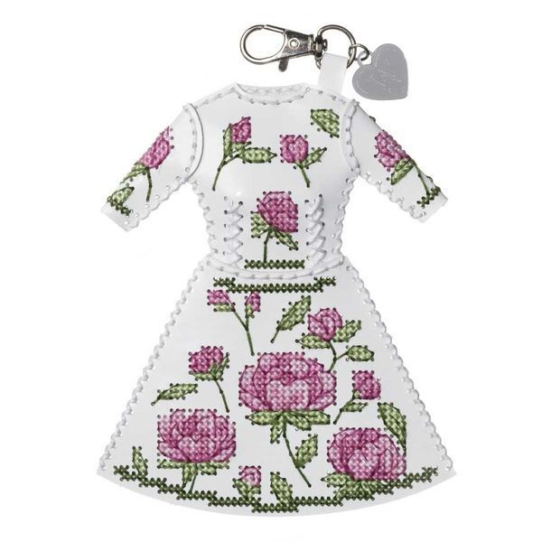 Faux Leather Cross-Stitch Kit &ndash; &ldquo;Bag Charm Dress. Peony Pattern&rdquo; FLHL-137