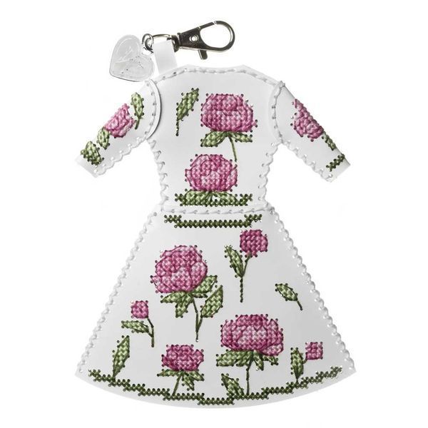 Faux Leather Cross-Stitch Kit &ndash; &ldquo;Bag Charm Dress. Peony Pattern&rdquo; FLHL-137