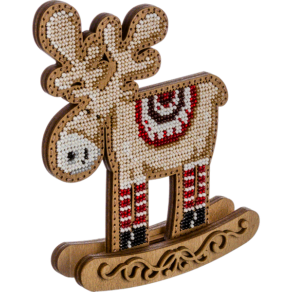 Wooden Bead Embroidery Kit &ndash; Rocking Ornament &ldquo;Moose of the Crystal Forest&rdquo; (Double-Sided) FLK-295