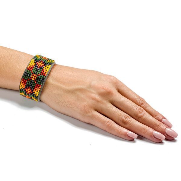 Faux Leather Bead Embroidery Kit &ndash; &ldquo;Bracelet&rdquo; (3 &times; 17 cm) FLBB-112 Khaki