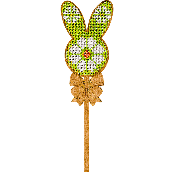 Wooden Bead Embroidery Topper &ndash; &ldquo;Bunny&rdquo; FLK-094