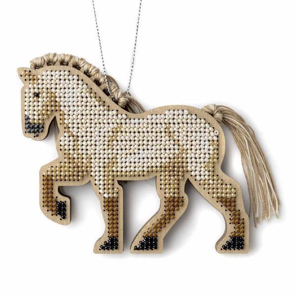 Wooden Bead Embroidery Kit &ndash; &ldquo;Cream Stallion&rdquo; (Double-Sided) FLK-595