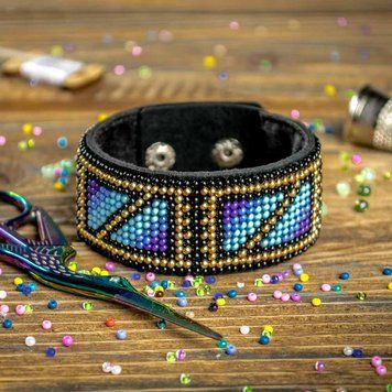 Faux Leather Bead Embroidery Kit &ndash; &ldquo;Bracelet&rdquo; (3 &times; 22 cm) FLBB-028 Black