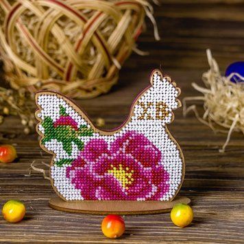 Wooden Bead Embroidery Kit &ndash; &ldquo;Hen&rdquo; FLK-095