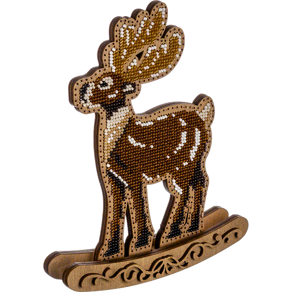 Wooden Bead Embroidery Kit &ndash; Rocking Ornament &ldquo;Wandering Reindeer&rdquo; (Double-Sided) FLK-296