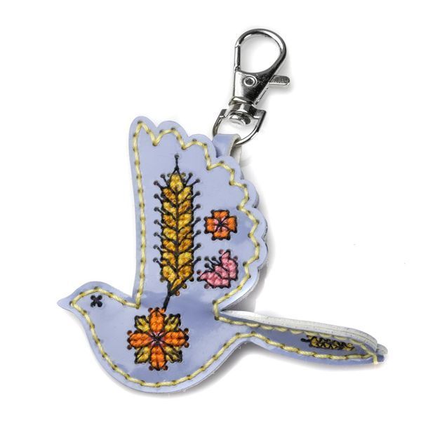 Faux Leather Cross-Stitch Kit &ndash; &ldquo;Bag Charm Bird. Golden Ear&rdquo; FLHL-110