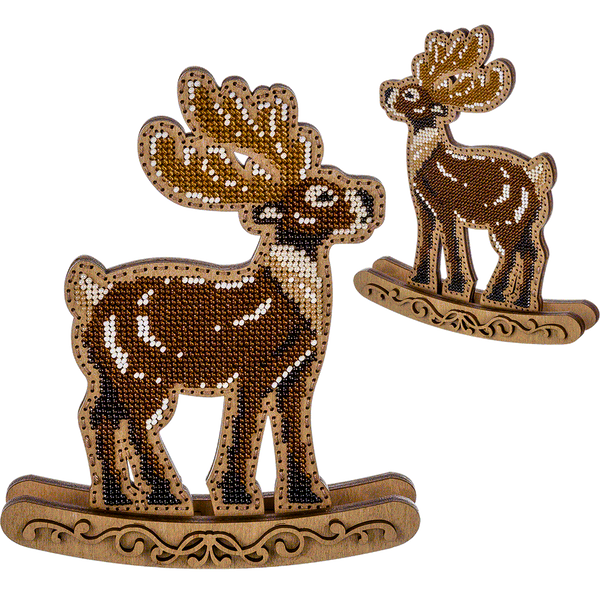 Wooden Bead Embroidery Kit &ndash; Rocking Ornament &ldquo;Wandering Reindeer&rdquo; (Double-Sided) FLK-296