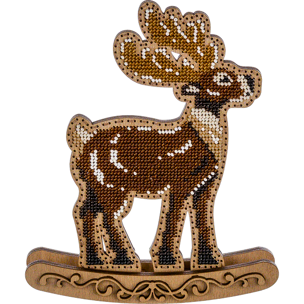 Wooden Bead Embroidery Kit &ndash; Rocking Ornament &ldquo;Wandering Reindeer&rdquo; (Double-Sided) FLK-296