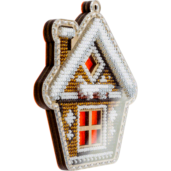 Wooden Bead Embroidery Kit &ndash; &ldquo;Christmas Ornament &ndash; Red Window House&rdquo; FLK-377