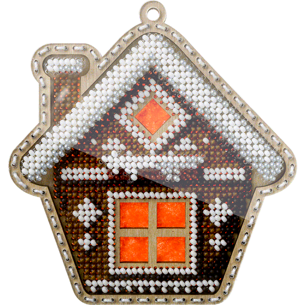 Wooden Bead Embroidery Kit &ndash; &ldquo;Christmas Ornament &ndash; Red Window House&rdquo; FLK-377