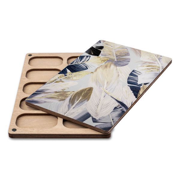Bead Organizer With Wooden Lid &ndash; &ldquo;Feathers, Rectangular&rdquo; FLZB-201